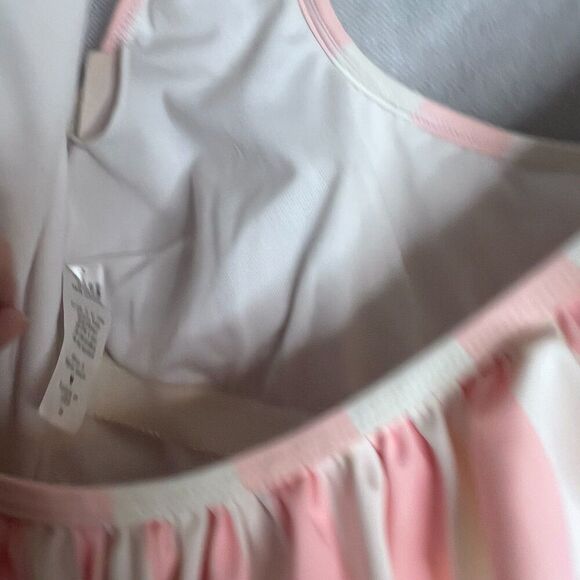 Sugar Coast Pink White Striped Ruffle Neckline Low Back One Piece Swimsuit Sz MD - Picture 5 of 9